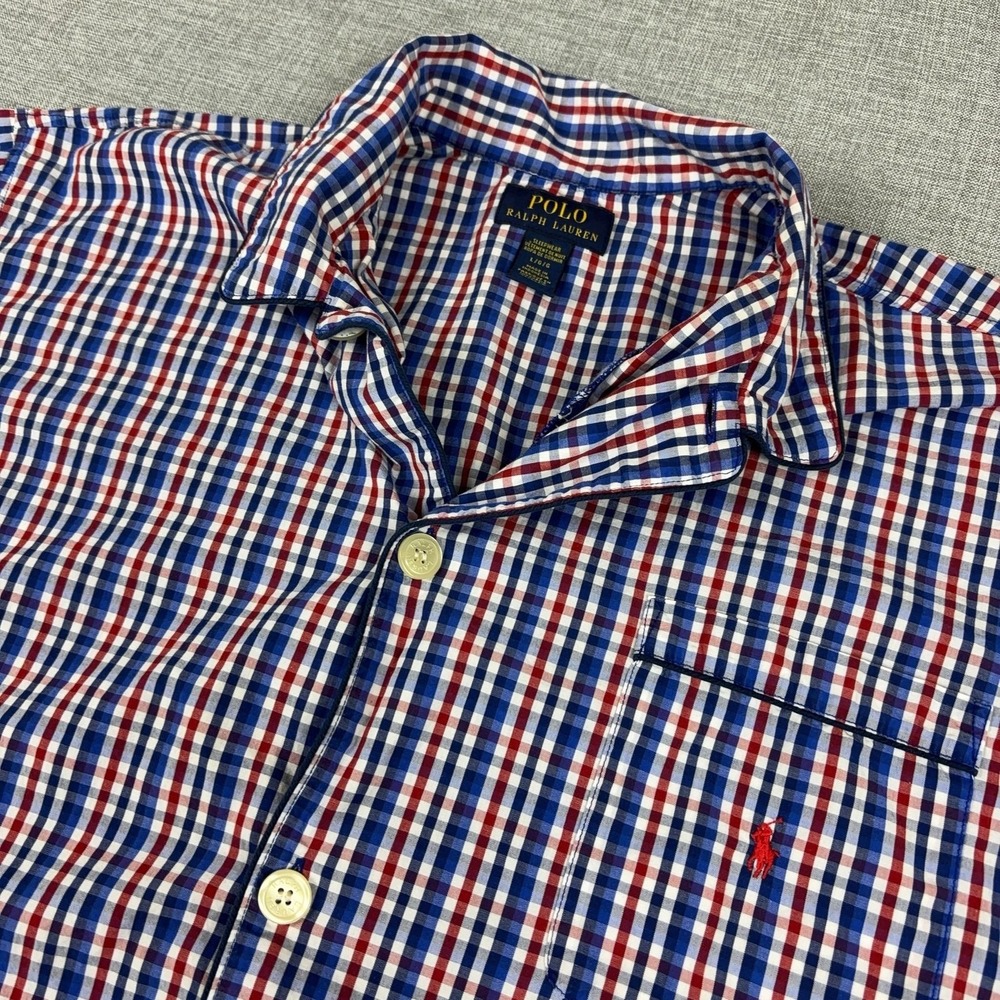 Polo Ralph Lauren Pajama Shirt Mens Large Red Blue Check Cotton Sleepwear